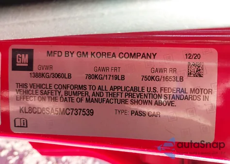 2021 Chevrolet Spark Fwd 1Lt Automatic z USA, uszkodzony, nr VIN KL8CD6SA5MC737539